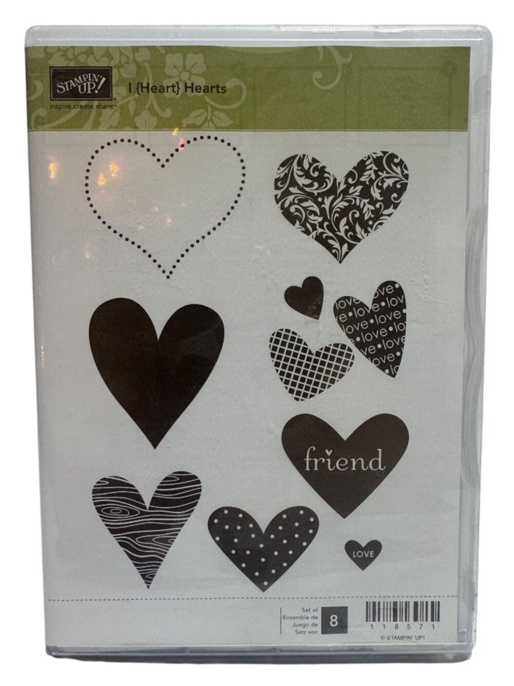 Stampin Up I Heart Hearts 8 Rubber Stamps Cardmaking & Scrapbooking Set Retired